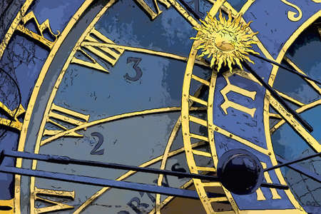 The medieval astronomical clock in the Old Town square in Pragueの写真素材