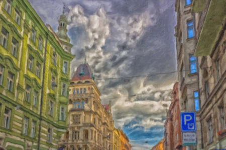 Buildings  and houses in the historical center of Pragueの写真素材