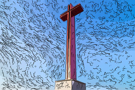 red and black steel crucifix in Italyの写真素材