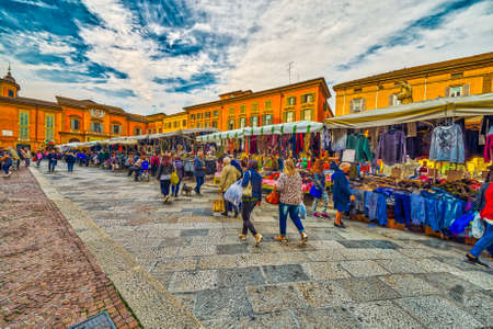 weekly street market in Reggio Emilia in Italyのeditorial素材