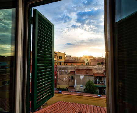 window on the roofs of Pisa, Italyの写真素材