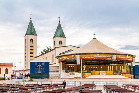 MEDJUGORJE, BOSNIA AND HERZEGOVINA - NOVEMBER 4:  Saint James Church in Medjugorje is a popular destination for pilgrims on November 4, 2017. Every year millions of faithfuls go on to Medjugorjeのeditorial素材