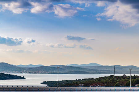 road along the bay of Skradin, ending of Krka river in Croatiaの写真素材