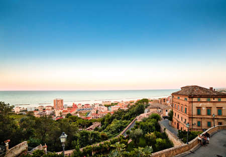 roofs of picturesque village on the sea in Italyの写真素材