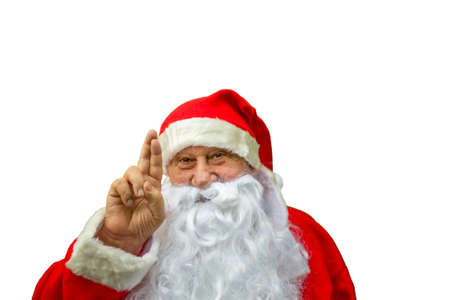 Santa Claus crossing fingers isolated on white background