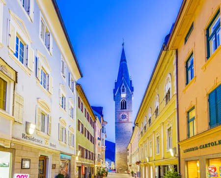 BRESSANONE, BOLZANO, ITALY - JANUARY 28: tourists walking in center of Bressanone at night on January 2016. the area of Bolzano is a popular destination in winterのeditorial素材