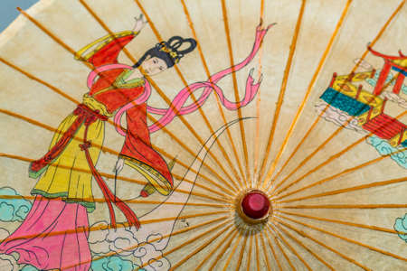 oriental parasol with drawings on the rice paperの写真素材