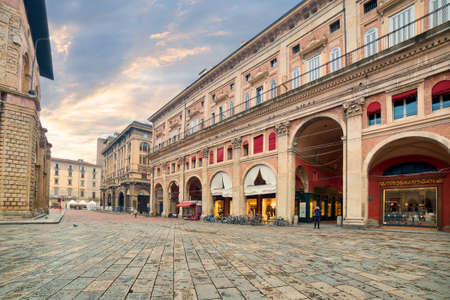 ancient buildings on main square of Bologna, Italyのeditorial素材