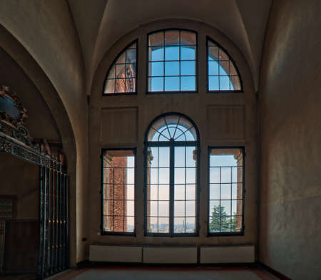 window over the roofs of  Bologna in Italyの写真素材