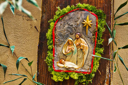 Christmas Nativity scene with The Holy Child, The Blessed Virgin Mary and Saint Josephの写真素材