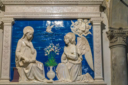 CHIUSI DELLA VERNA, ITALY - JANUARY 4, 2018:  The Annunciation and other religious artworks inside the La Verna Sanctuary are popular pilgrimage destinationのeditorial素材