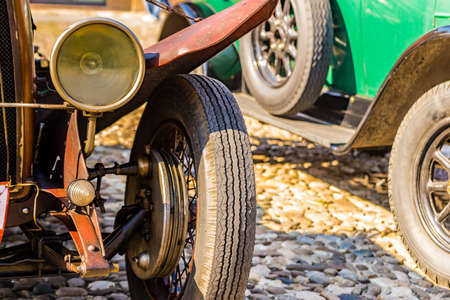 LUGO (RA), ITALY - AUGUST 28,2016: old cars and tourists arrive in Lugo for a Vintage Car Showのeditorial素材