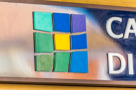 LUGO (RA) - FEBRUARY 15, 2018: CASSA DI RISPARMIO DI RAVENNA is one of the few last indipendent and private bank in Italy. bank branch sign.のeditorial素材