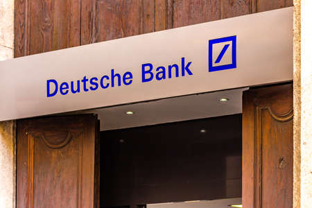 RAVENNA, ITALY - FEBRUARY 15, 2018:  Deutsche Bank branch sign: Deutsche Bank get first place in Profitability Ranking of Italian banksのeditorial素材