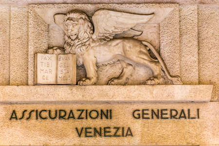 RAVENNA, ITALY - FEBRUARY 15, 2018: Generali logo on agency: the Italian insurance company, third largest in the world, denies payment of Life Insurance to Jewish Holocaust Victimsのeditorial素材