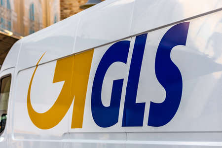 RAVENNA, ITALY - FEBRUARY 15, 2018: GLS sign on van. GLS is structuring distribution centers to...