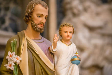 statues of Saint Joseph and Holy Child Jesusの写真素材