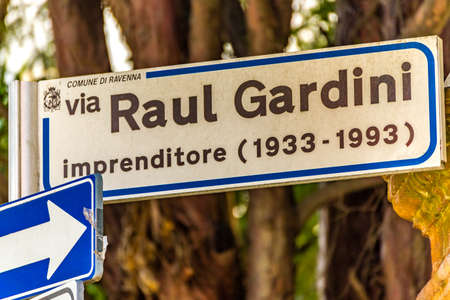 RAVENNA, ITALY - FEBRUARY 15, 2018: Road dedicated to Raul Gardini. The manager committed suicide 25 years agoのeditorial素材