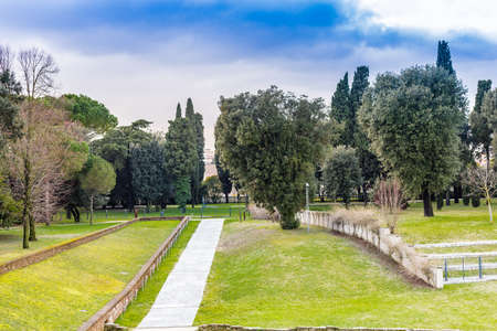 Mosses and lichens on brick wall in a public parkの写真素材