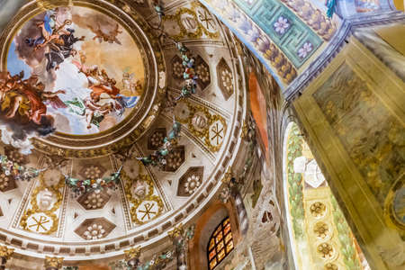 RAVENNA, ITALY - FEBRUARY 25, 2018: In 2017 more than three million tourists visited the art cities of Emilia Romagna to admire UNESCO monuments such as the mosaics of the Basilica of San Vitale in Ravenna.のeditorial素材