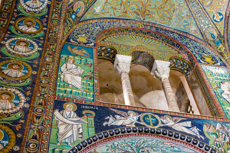 RAVENNA, ITALY - FEBRUARY 25, 2018: In 2017 more than three million tourists visited the art cities of Emilia Romagna to admire UNESCO monuments such as the mosaics of the Basilica of San Vitale in Ravenna.のeditorial素材