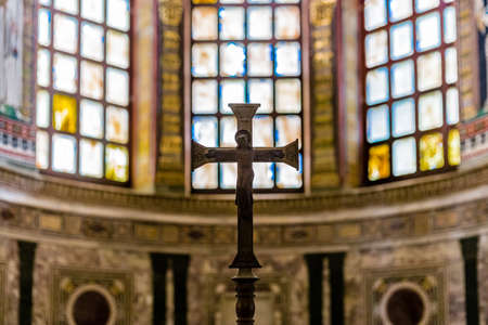 RAVENNA, ITALY - FEBRUARY 25, 2018: the American business magazine Forbes chose Ravenna and its mosaics in Saint Vitalis Basilica as one of the 5 world destinations to visit in 2018のeditorial素材