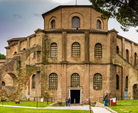 RAVENNA, ITALY - FEBRUARY 25, 2018: In 2017 more than three million tourists visited the art cities of Emilia Romagna to enjoy UNESCO destinations as the Basilica of San Vitale in Ravenna.のeditorial素材