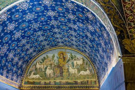 RAVENNA, ITALY - FEBRUARY 25, 2018: In 2017 more than three million tourists visited the art cities of Emilia Romagna to enjoy UNESCO monuments like the mosaics of the Mausoleum of Galla Placidia in Ravennaのeditorial素材