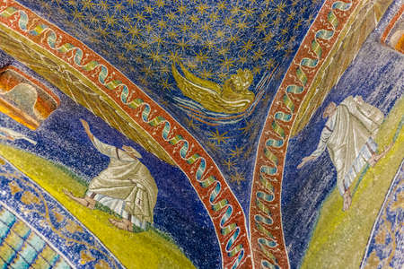 RAVENNA, ITALY - FEBRUARY 25, 2018: In 2017 more than three million tourists visited the art cities of Emilia Romagna to enjoy UNESCO monuments like the mosaics of the Mausoleum of Galla Placidia in Ravennaのeditorial素材