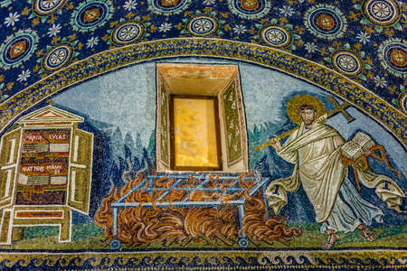 RAVENNA, ITALY - FEBRUARY 25, 2018: In 2017 more than three million tourists visited the art cities of Emilia Romagna to enjoy UNESCO monuments like the mosaics of the Mausoleum of Galla Placidia in Ravennaのeditorial素材