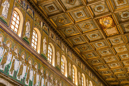 RAVENNA, ITALY - FEBRUARY 25, 2018: In 2017 more than 3 million tourists visited the art cities of Emilia Romagna to enjoy UNESCO attractions like the mosaics of the  Saint Apollinaris Basilica in Ravennaのeditorial素材