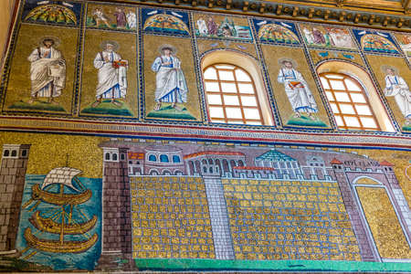 RAVENNA, ITALY - FEBRUARY 25, 2018: In 2017 more than 3 million tourists visited the art cities of Emilia Romagna to enjoy UNESCO attractions like the mosaics of the  Saint Apollinaris Basilica in Ravennaのeditorial素材
