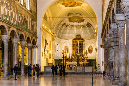 RAVENNA, ITALY - FEBRUARY 25, 2018: In 2017 more than 3 million tourists visited the art cities of Emilia Romagna to enjoy UNESCO attractions like the mosaics of the  Saint Apollinaris Basilica in Ravennaのeditorial素材