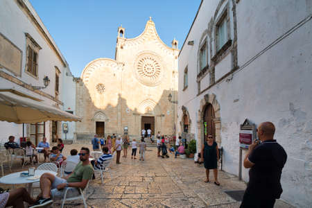 OSTUNI (BR), ITALY - AUGUST 29, 2016: The mayor issued the Ordinance to whitewash the facades of the houses with lime milk to keep the historic whiteness of Ostuniのeditorial素材