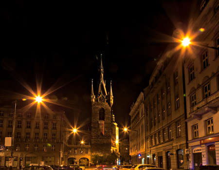 PRAGUE, CZECH REPUBLIC - AUGUST 27, 2014: cars running in street of Prague at nightのeditorial素材