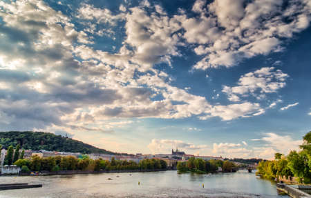 cloudy sky on cityscape of Pragueの写真素材