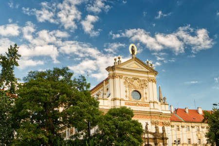 PRAGUE, CZECH REPUBLIC - AUGUST 27, 2014: the Sun lights Church of Saint Ignatius in Pragueのeditorial素材