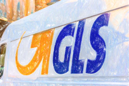 RAVENNA, ITALY - FEBRUARY 15, 2018: GLS sign on van. GLS is structuring distribution centers to...