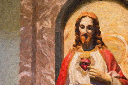 illustration of Jesus Christ and Sacred Heartのeditorial素材