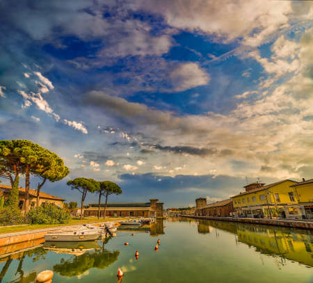 harbour channel in ancient sea villageの写真素材