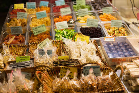CERVIA (RA), ITALY - JUNE 8, 2018: at the opening of the sunny season , stalls sell to tourists dried fruit and seeds to eat while they shopのeditorial素材
