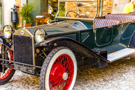 FAENZA (RA), ITALY - JUNE 9, 2018: a  LANCIA LAMBDA 1924 car shows in historic cars rally Autogirovagandoのeditorial素材