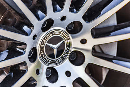 RAVENNA, ITALY - JUNE 30, 2018: Dirt and dust cover the MERCEDES logo on an alloy wheel