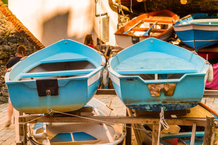 boats in marina of sea village in Italyの写真素材