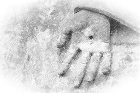 illustration of detail of statue with hand with the stigmataの写真素材