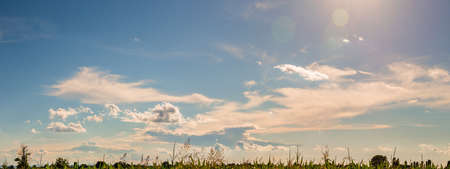 background of blue cloudy sky on Italian countrysideの写真素材