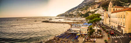 AMALFI (SA), ITALY - AUGUST 28, 2018: tourists walking  on the pier of Amalfiのeditorial素材