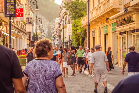 SORRENTO (NA), ITALY - SEPTEMBER 2, 2018: tourists are walking for shopping in the center of Sorrentoのeditorial素材