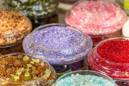 colorful quartz in glass jars