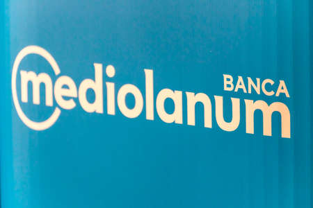 LUGO (RA), ITALY â SEPTEMBR 11, 2018: Dust and dirt covering the sign of the Mediolanum Bankのeditorial素材